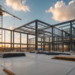 Commercial construction site at structural phase ready for mechanical rough-in
