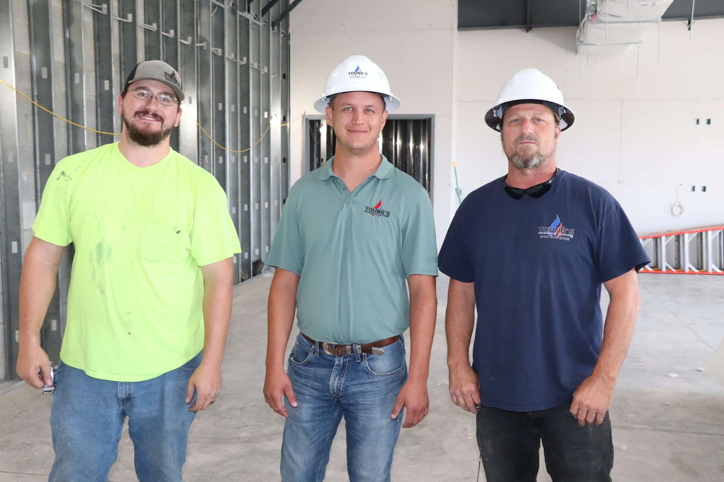 Young's Mechanical Solutions project manager and field foremen at a commercial construction project in Harrisonburg, Virginia