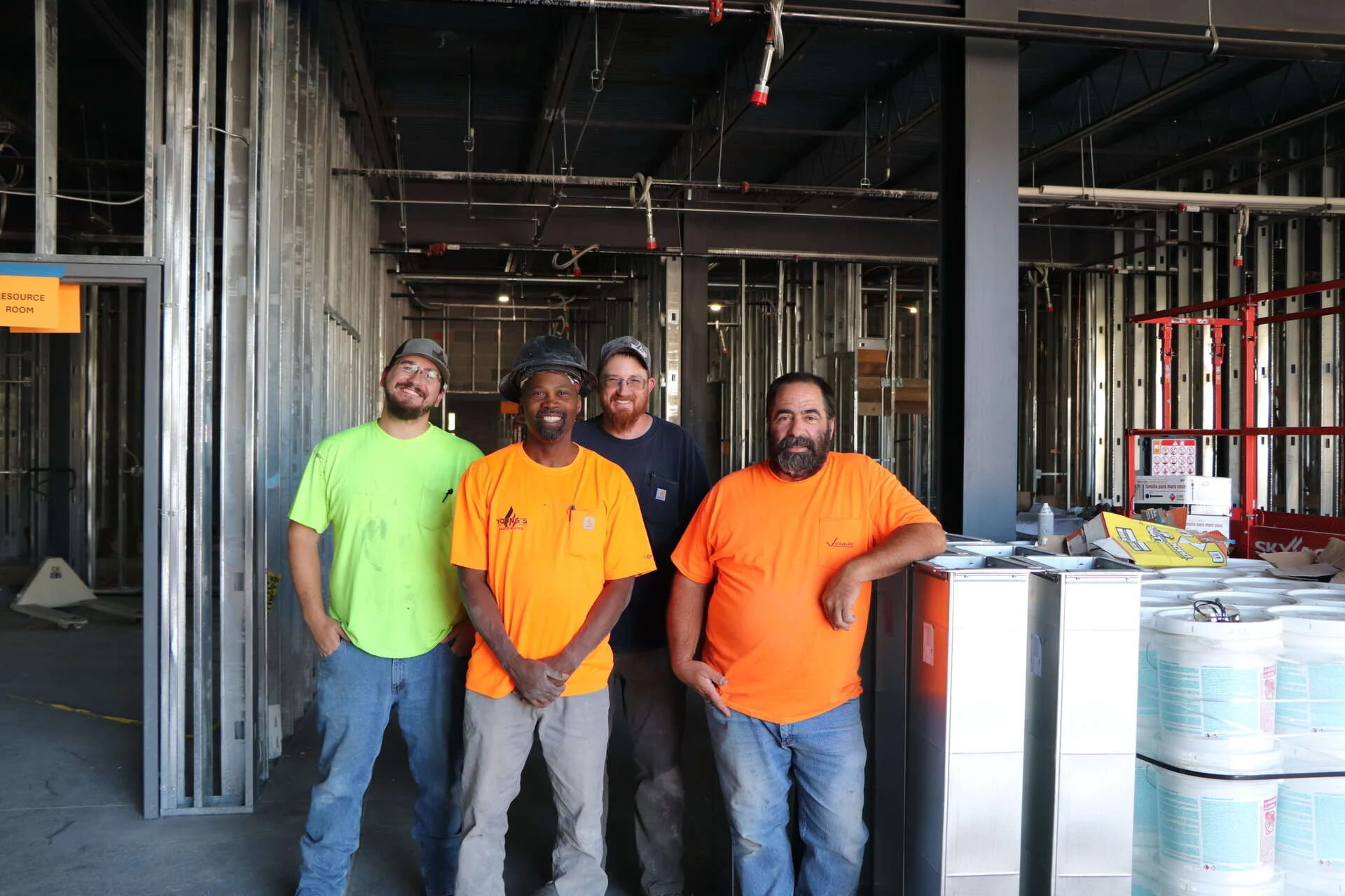 Young's Mechanical Solutions commercial plumbing crew at the New Beginnings Church job site near Harrisonburg, Virginia
