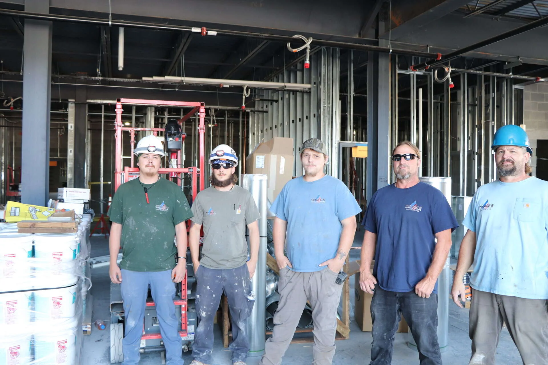 Young's Mechanical Solutions sheet metal crew on site at a commercial church construction project in the Shenandoah Valley